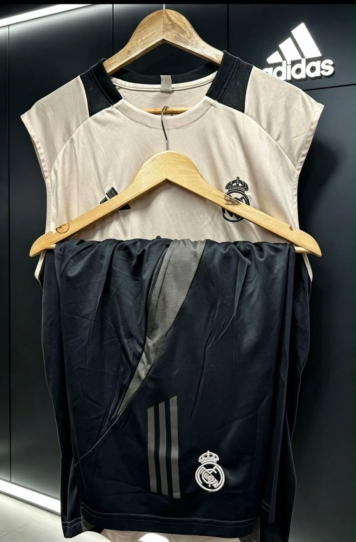 Ensemble Real Madrid Débardeur + Short – Beige & Noir