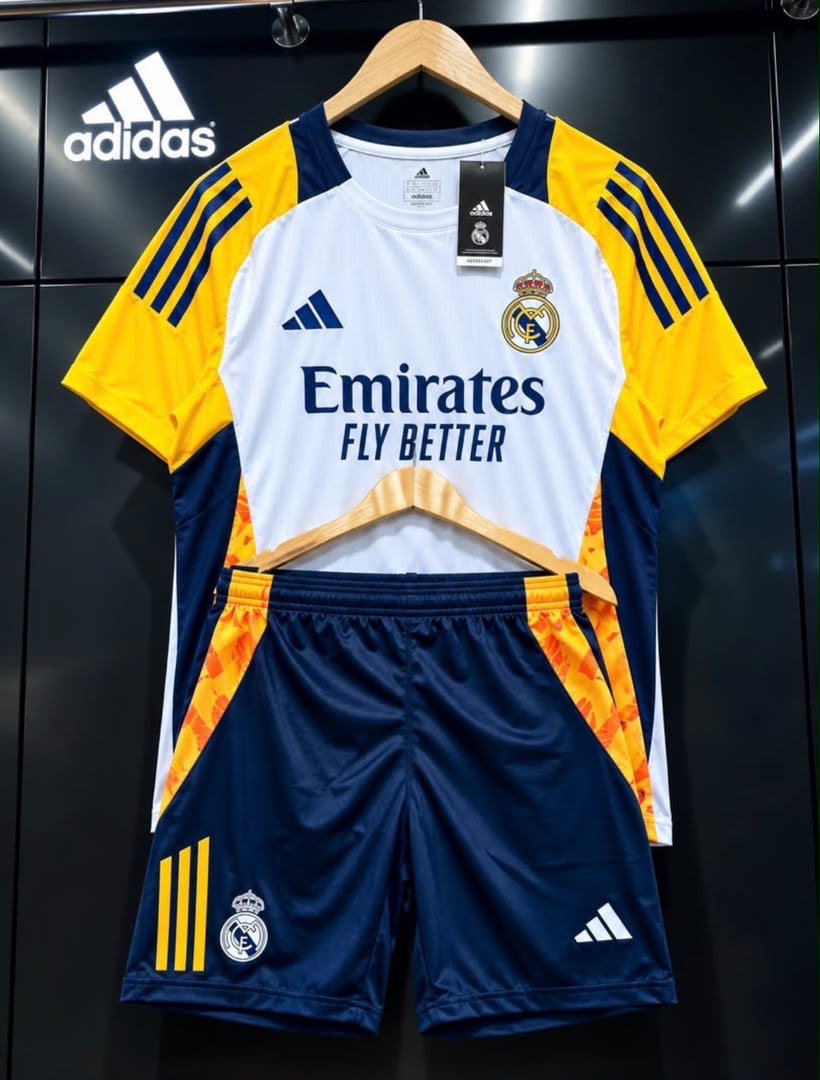 Ensemble Real Madrid Maillot + Short – Blanc & Jaune